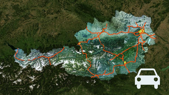 Österreichbild mit den kartierten Autobahnen