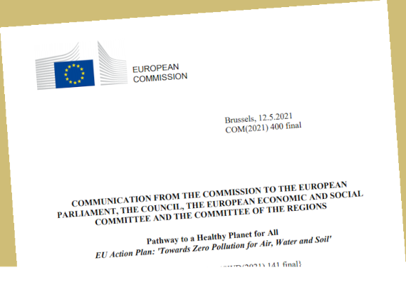 Ausschnitt der Titelseite des EU Zero Pollution Aktionsplans, auf dem im Wesentlichen der volle Titel des Aktionsplans zu sehen ist. 